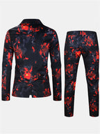 Black Flame Print Suit Set