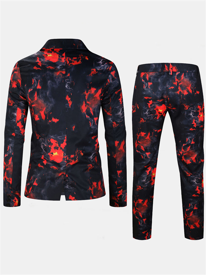 Black Flame Print Suit Set
