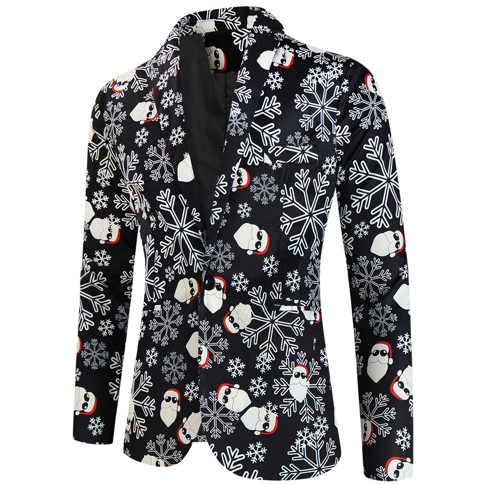 Men's Christmas Printed Blazer #X642 - Blazers | Black / M
