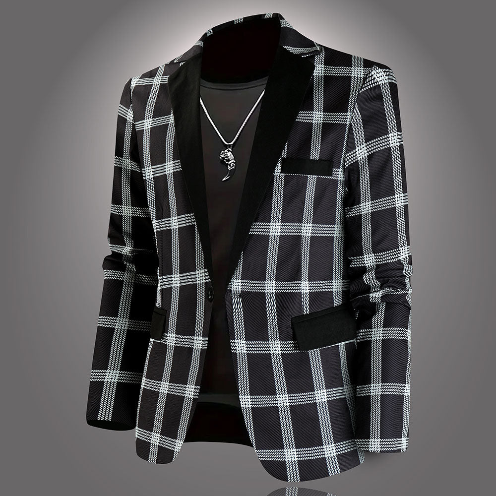 Men's Plaid Blazer - Slim Fit Stylish Checkered Suit Jacket for Parties & Weddings - Blazers | Blue Plaid / M