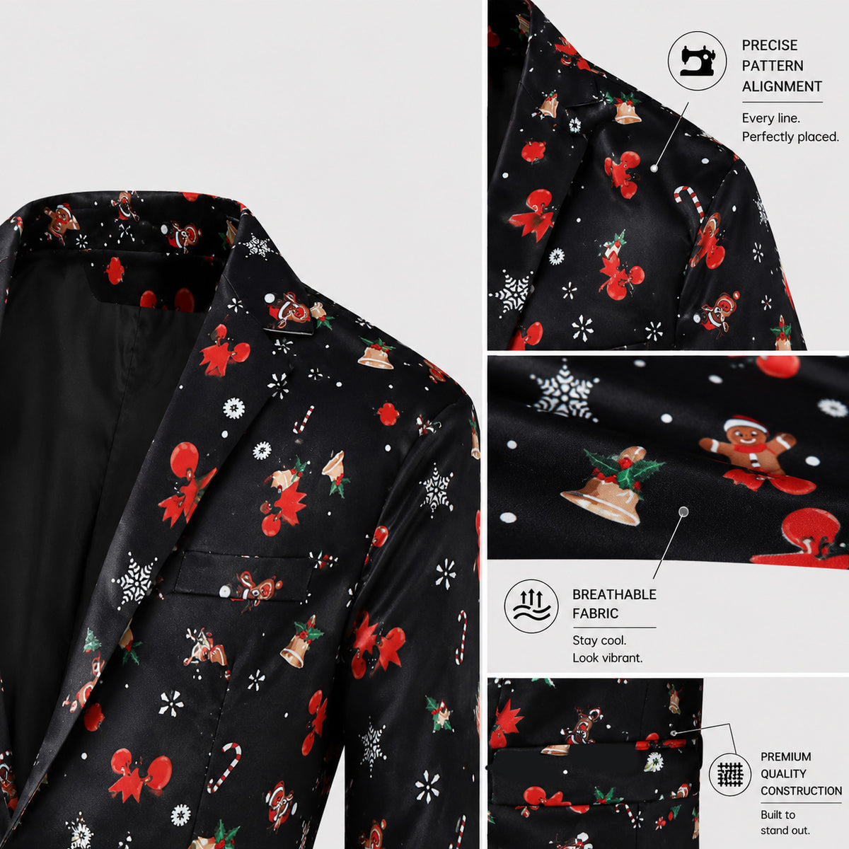 Black Festive Pattern Christmas Suit