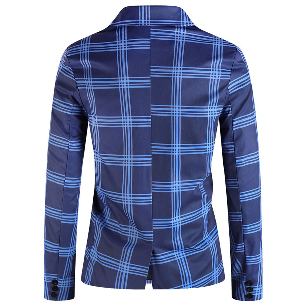 Men's Plaid Blazer #X6201 - Blazers | Blue Plaid / M