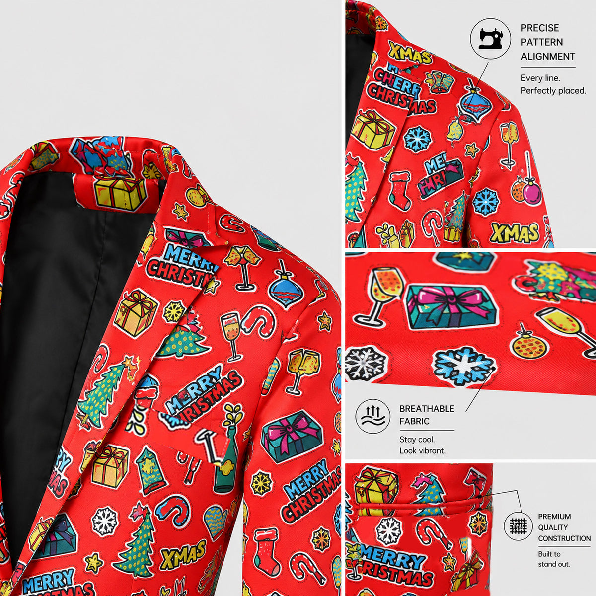 Vibrant Red Christmas Graffiti Printed Suit