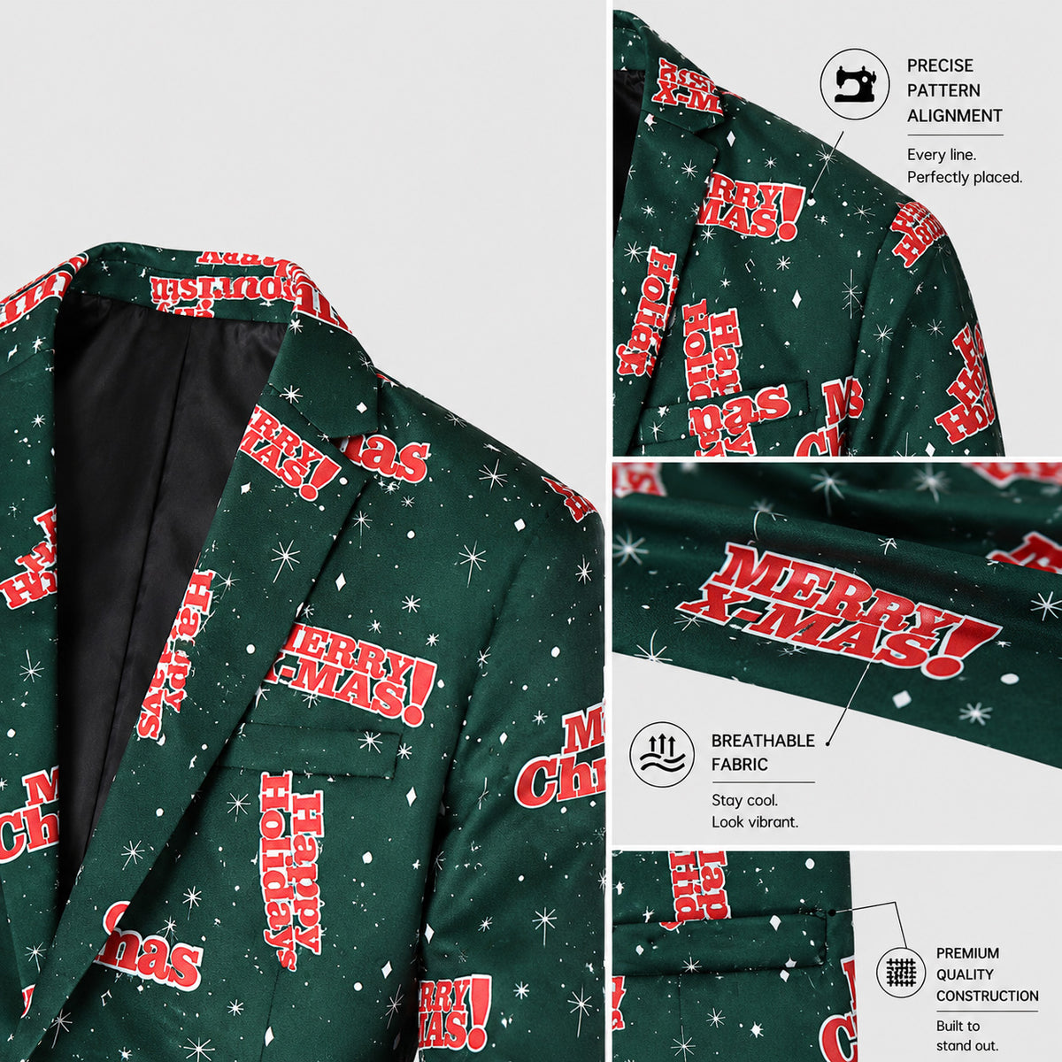 Green "Merry Xmas" Letter Print Christmas Suit