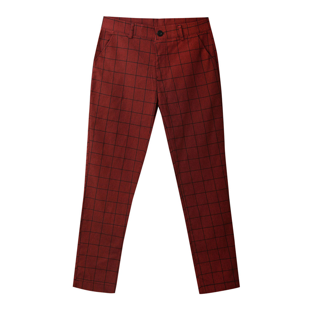 Men's Elegant Plaid Pants #XK6001 - Pants | Burgundy / S