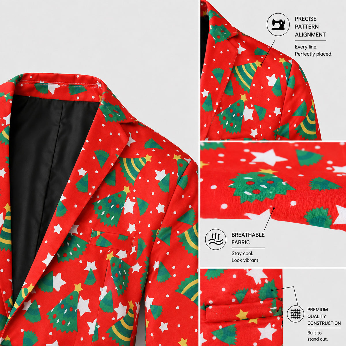 Christmas Tree & Star Patterned Red Suit