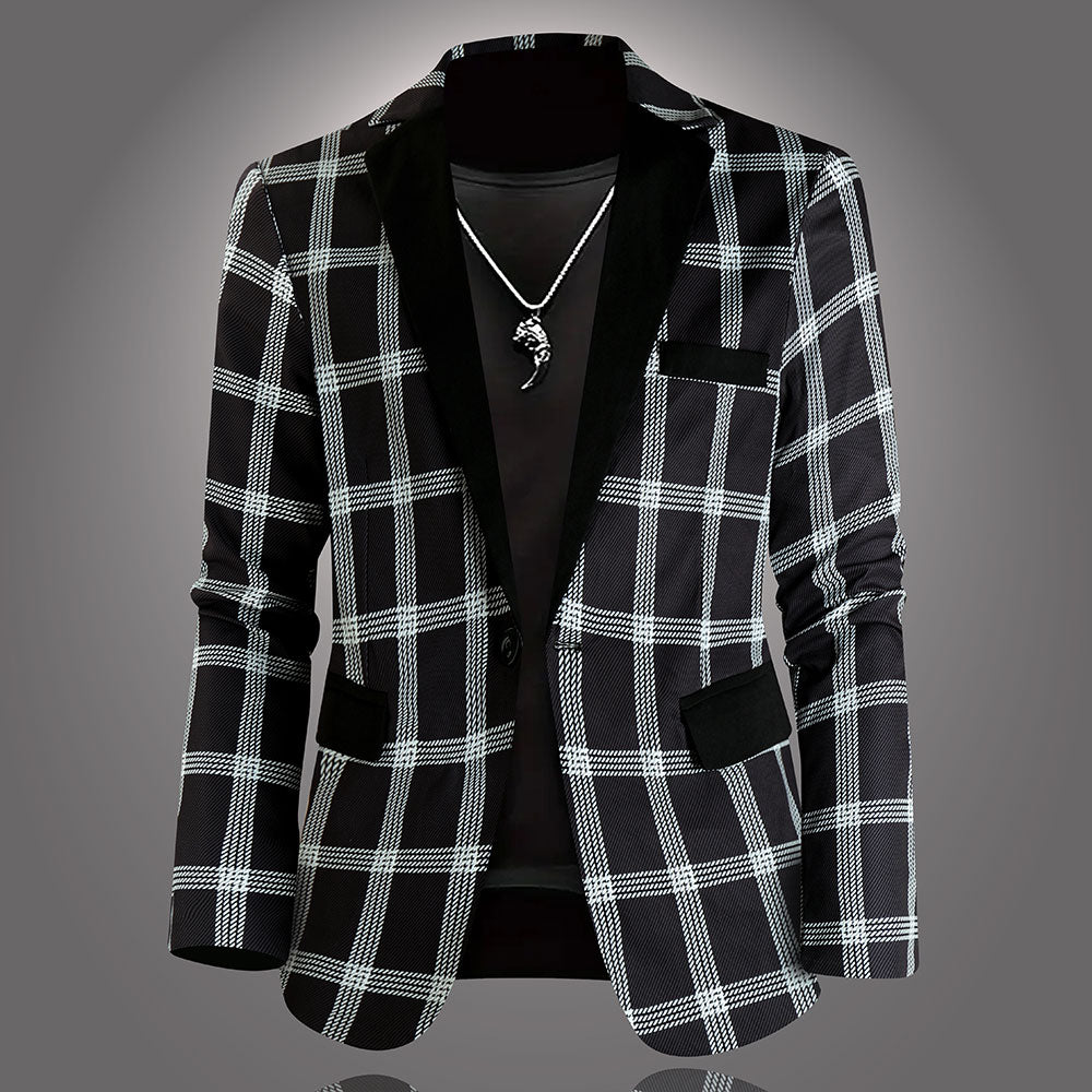 Men's Plaid Blazer - Slim Fit Stylish Checkered Suit Jacket for Parties & Weddings - Blazers | Black Plaid / M