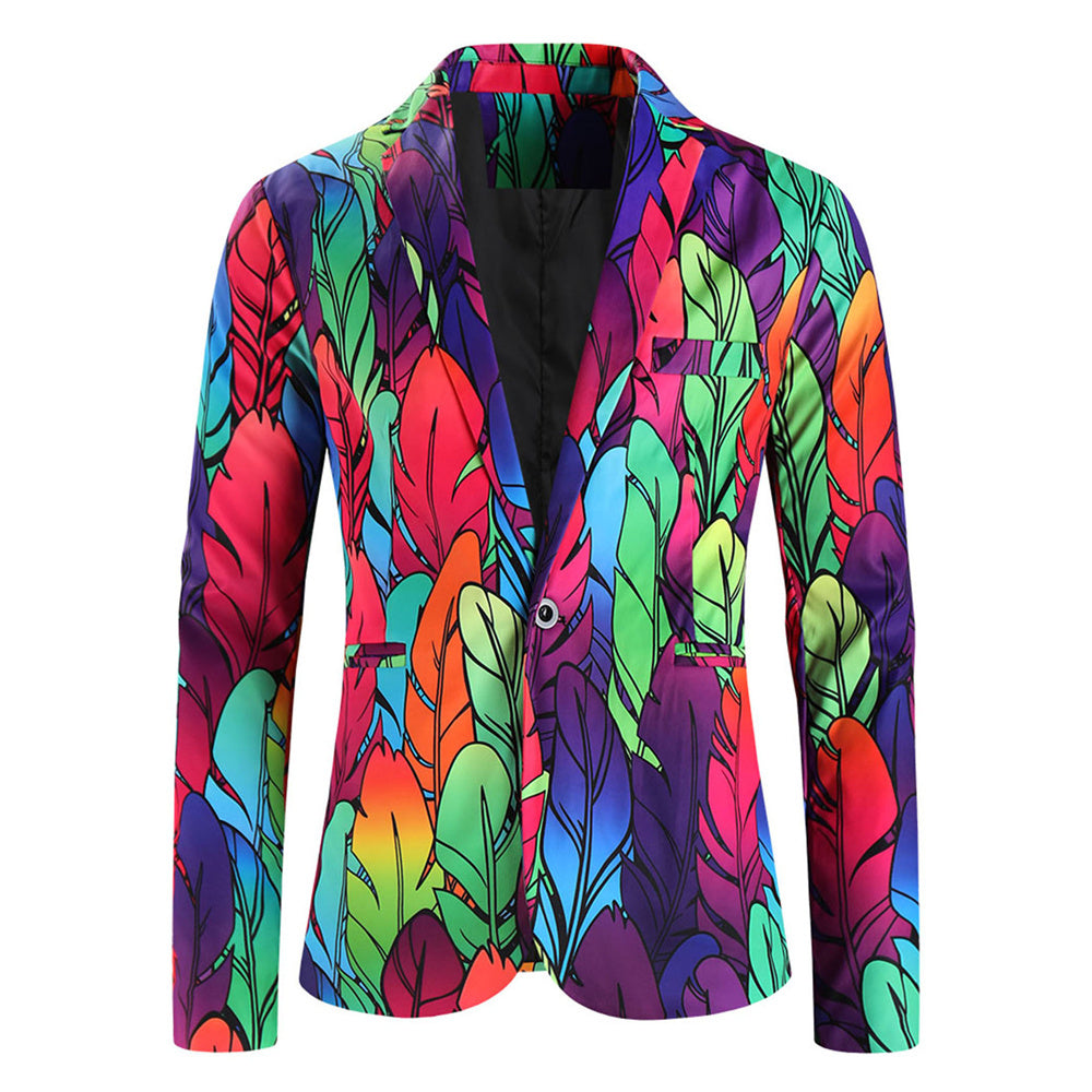 Men’s Leaf Print Blazer #X1206 - Blazers | Multicolour / M