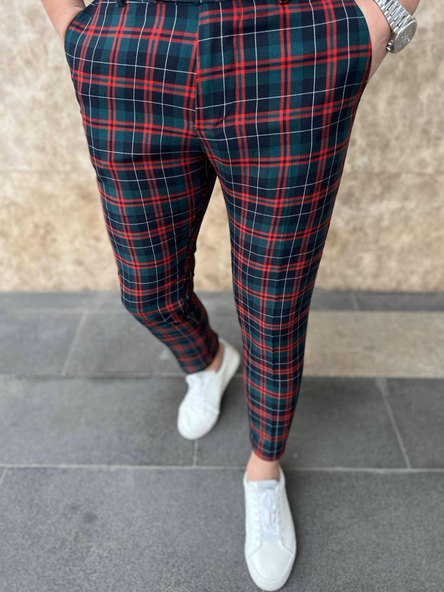 Men’s Check Pants #XK6026 - Pants | Burgundy / S