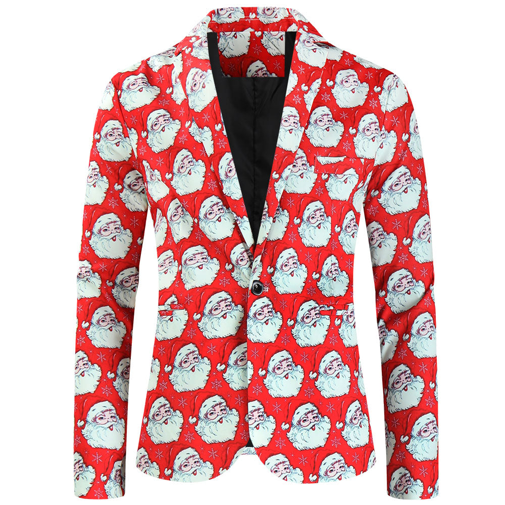 Men's Christmas Printed Blazer #X643 - Blazers | Red / M