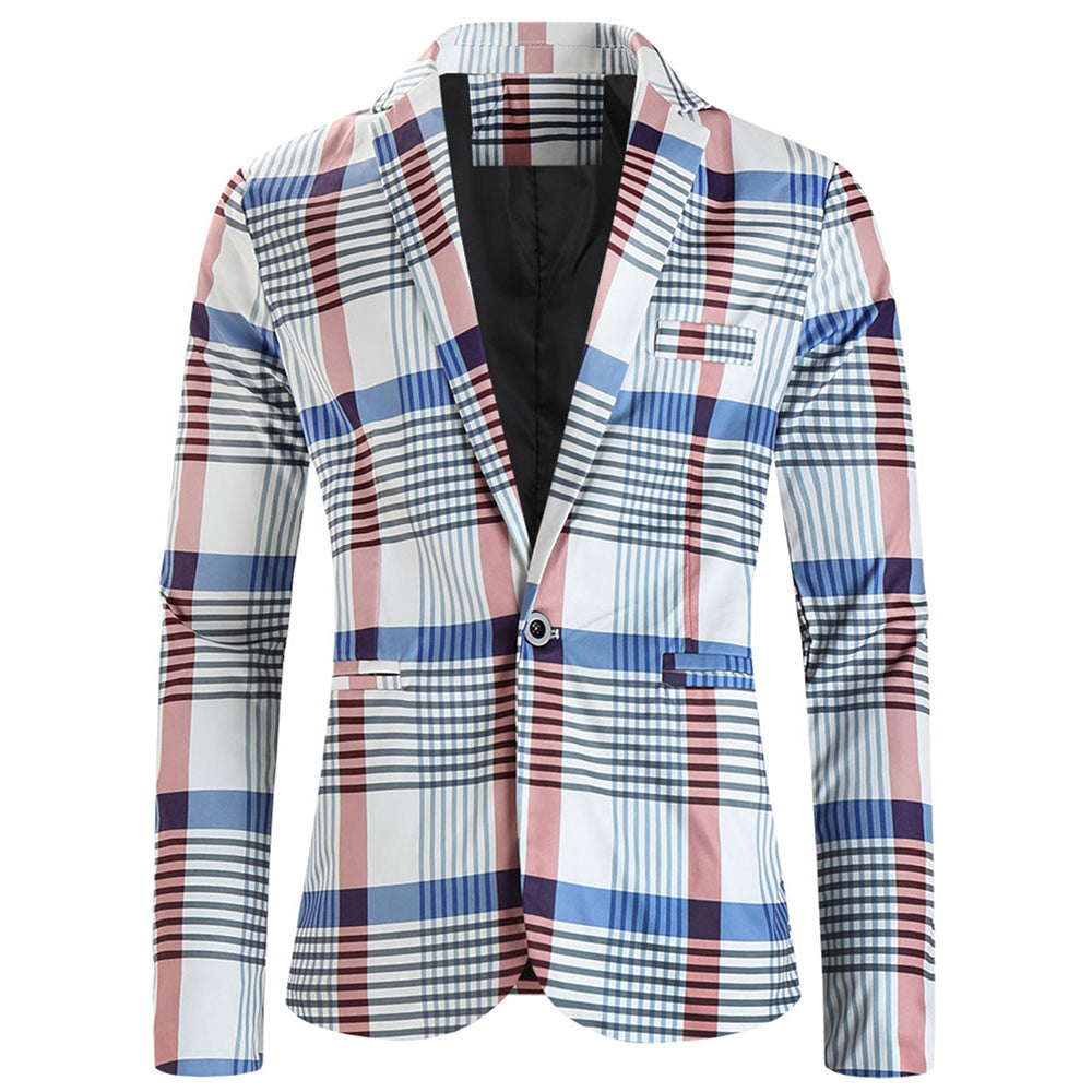 Men's Vintage Plaid Blazer #X6023 - Blazers | Sky Blue / M