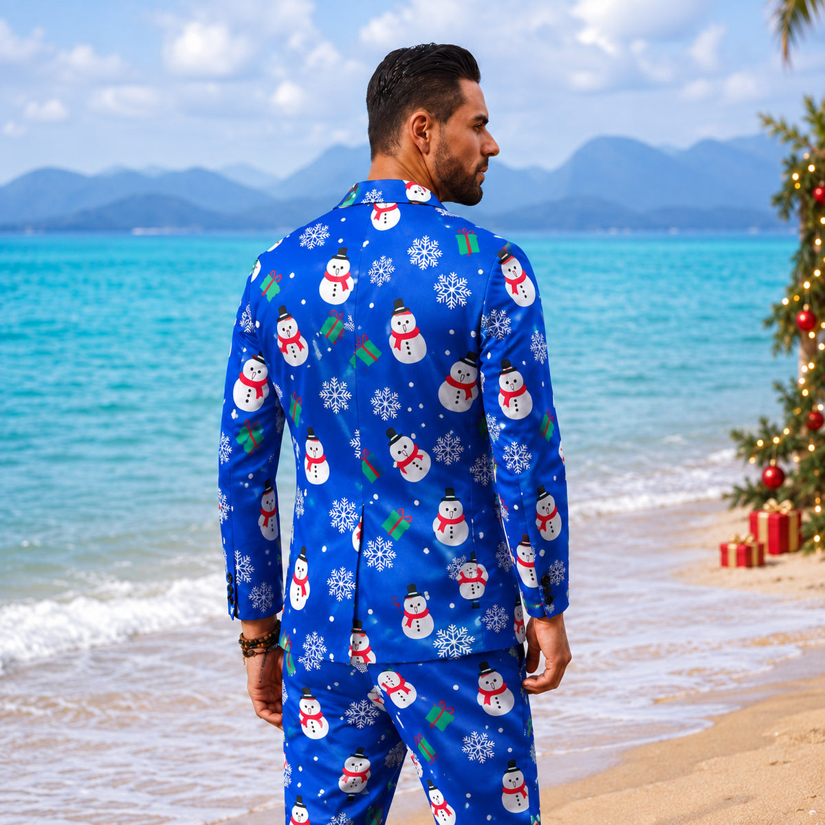 Blue Snowman Printed Christmas Suit