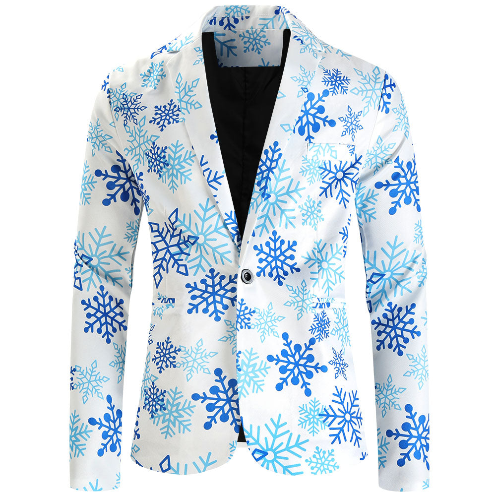 Men's Snowflake Print Blazer #X626 - Blazers | Blue / M