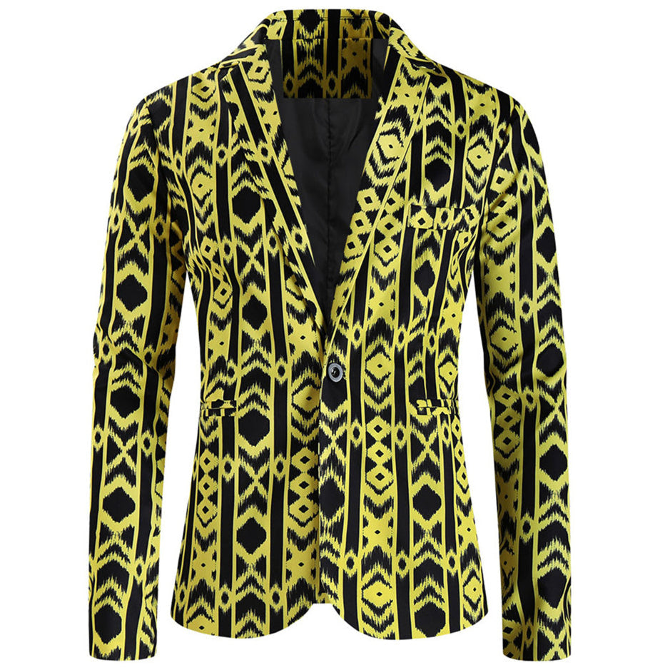 Men's Fashion Print Blazer #X338 - Blazers | Yellow / M