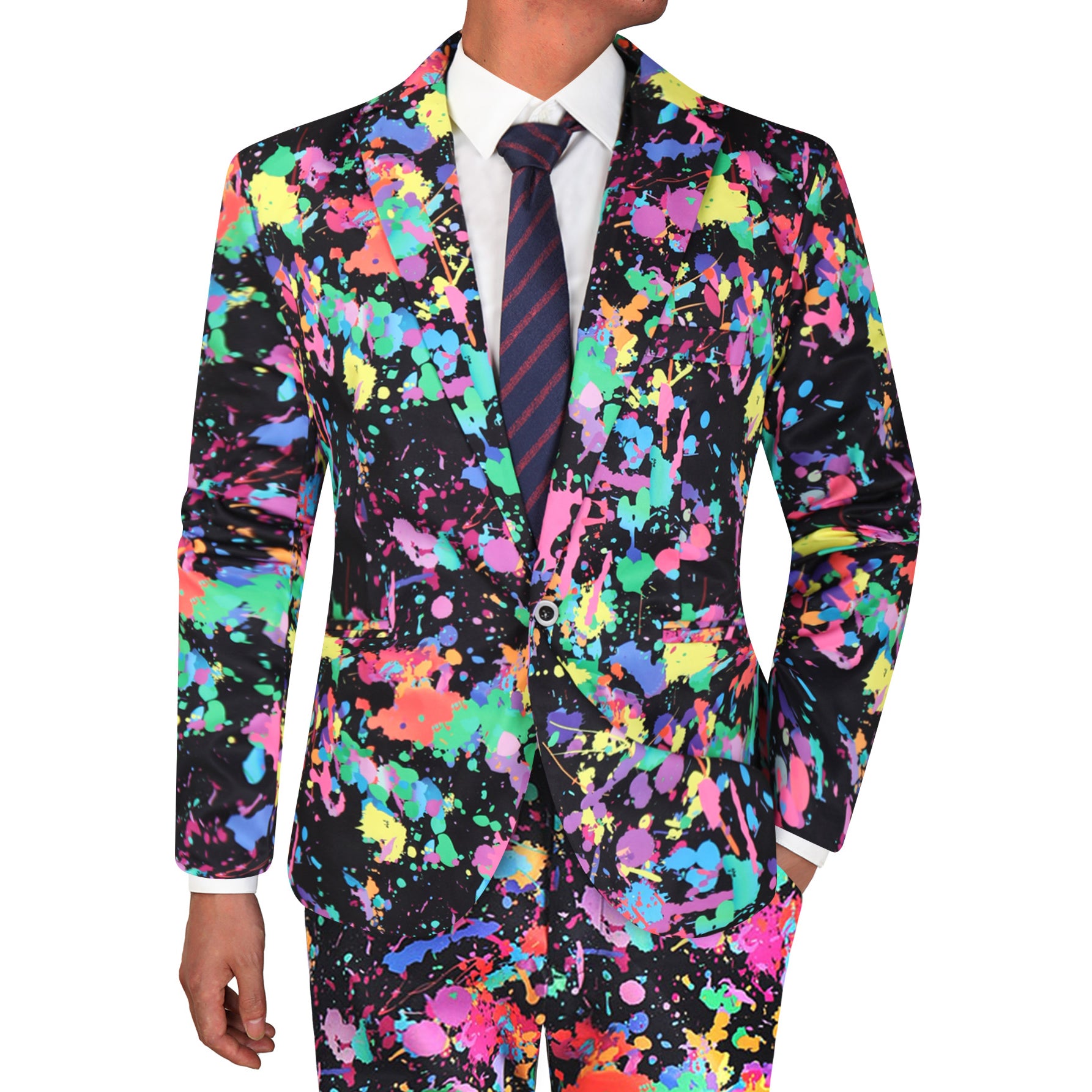Men's Graffiti Paint Splash Suit Set | Artistic Party Blazer & Pants - Suits | Multicolour / M