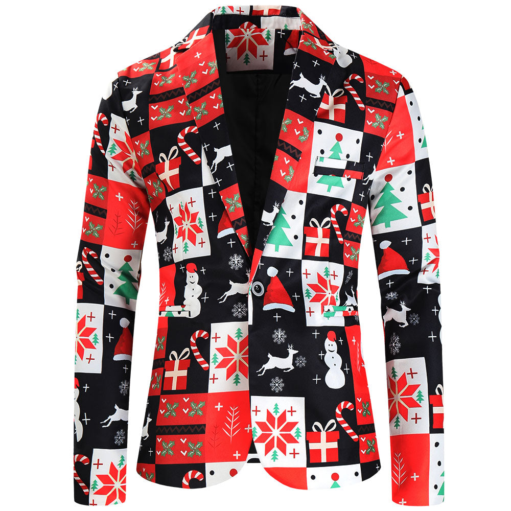 Men's Christmas Fashion Printed Blazer #X622 - Blazers | Multicolour / M