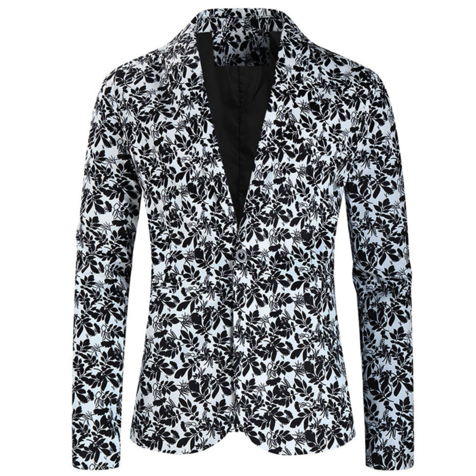 Men's Leaf Print Blazer #X197 - Blazers | Black / M