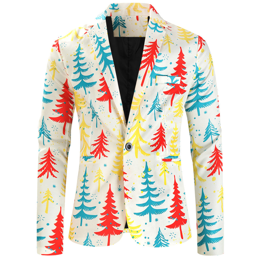 Men's Christmas Tree Print Blazer #X624 - Blazers | Multicolour / M