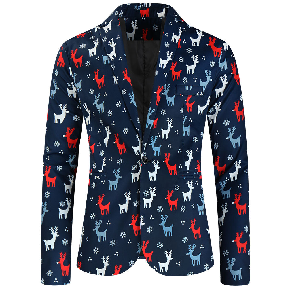 Men's Christmas Elk Print Blazer #X633 - Blazers | Multicolour / M