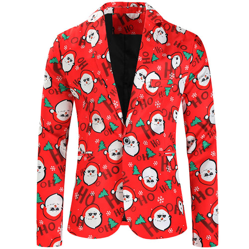 Men's Christmas Print Blazer #X621 - Blazers | Red / M