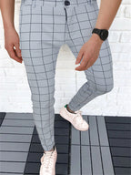 Men's Elegant Plaid Pants #XK6001 - Pants | White / S