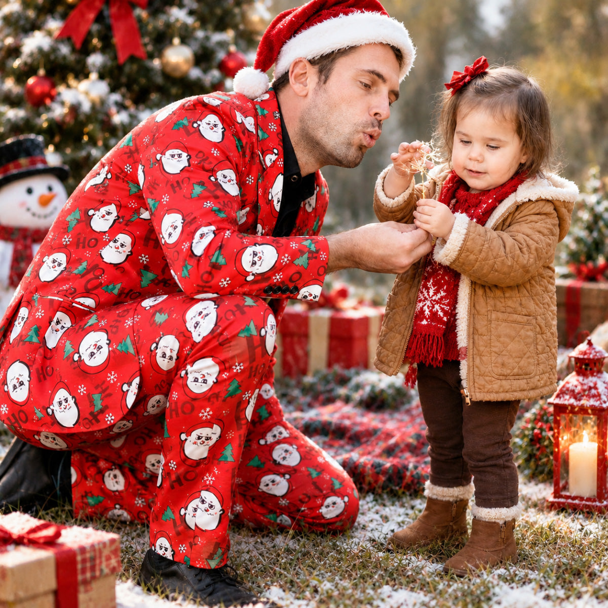 Red Santa Print Christmas Suit