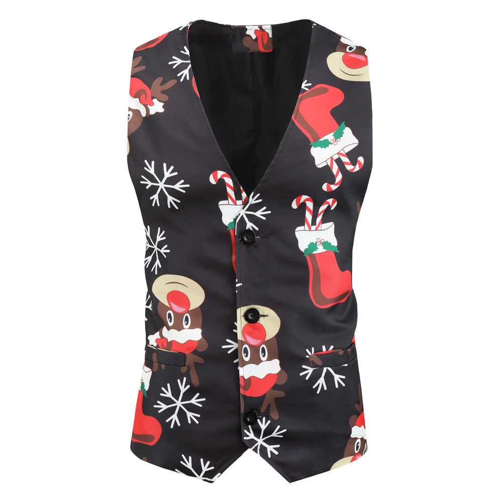 Men's Elk Print Vest Suit #2TZMK25 - Vests | Multicolour / M
