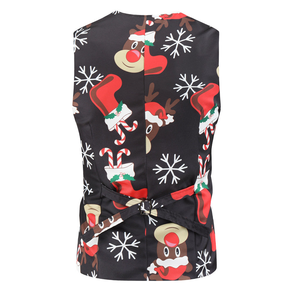 Men's Elk Print Vest Suit #2TZMK25 - Vests | Multicolour / M