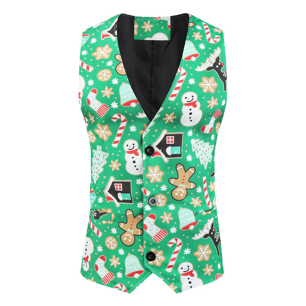 Men's Vibrant Christmas Vest Suit #2TZMK31 - Vests | Green / M