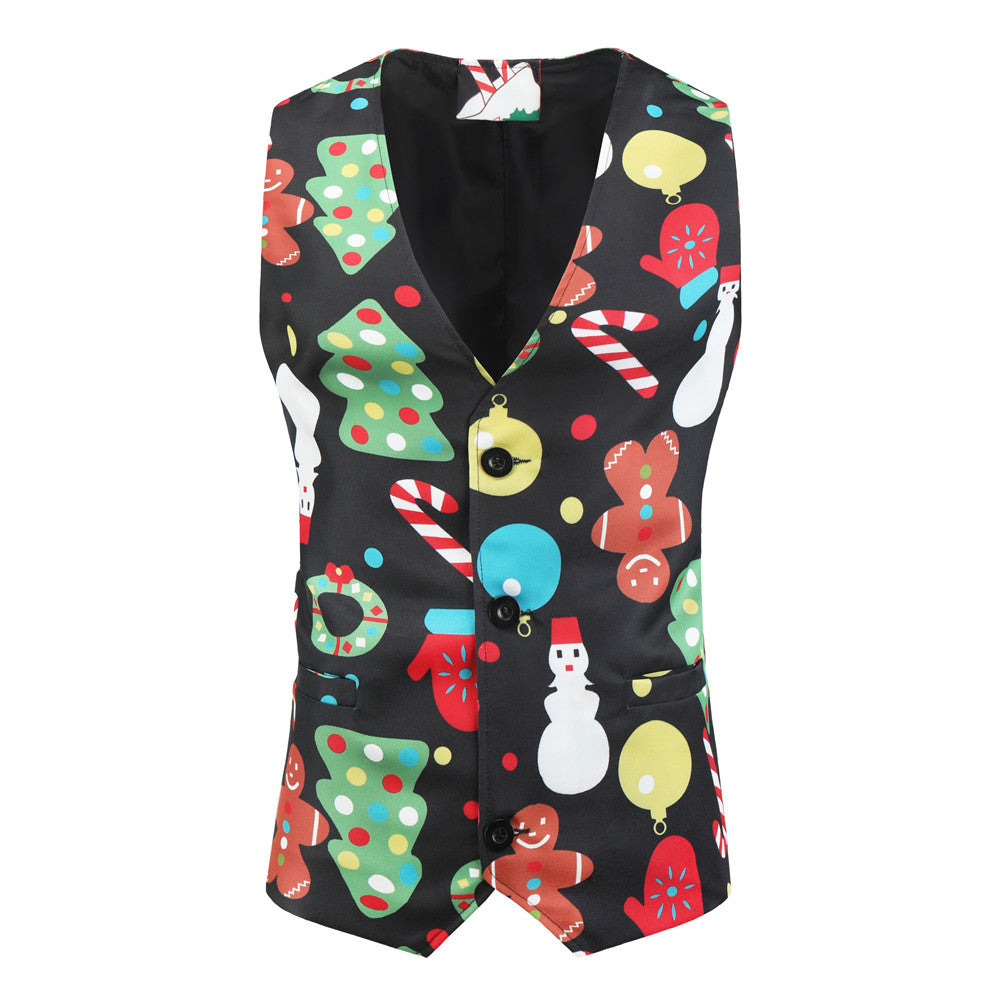 Men's Christmas Print Vest Suit #2TZMK32 - Vests | Multicolour / M