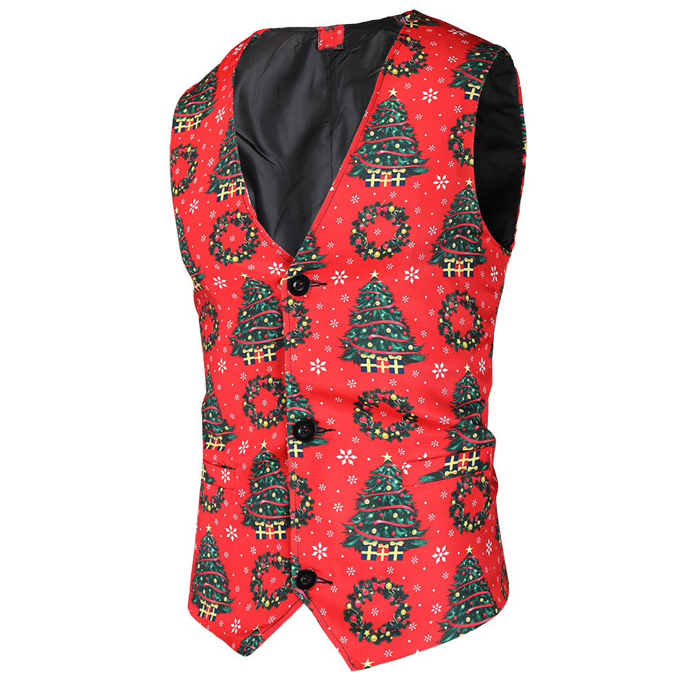 Men's Christmas Print Vest Suit #2TZMK35 - Suits | Red / M