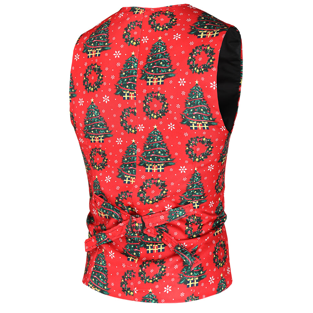 Men's Christmas Print Vest Suit #2TZMK35 - Suits | Red / M