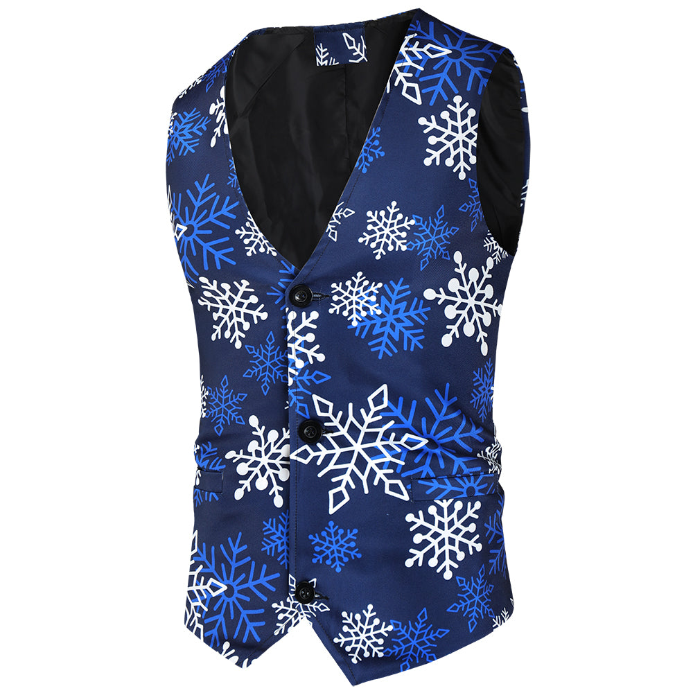 Men's Snowflake Print Vest Suit #2TZMK36 - Suits | Blue / M
