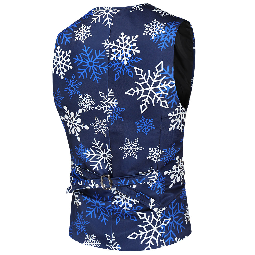 Men's Snowflake Print Vest Suit #2TZMK36 - Suits | Blue / M