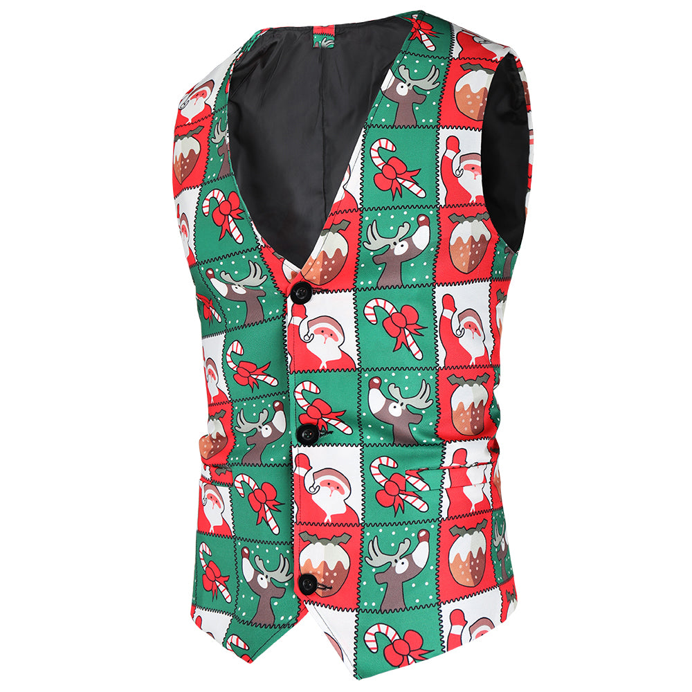 Men's Christmas Print Vest Suit #2TZMK37 - Suits | Multicolour / M