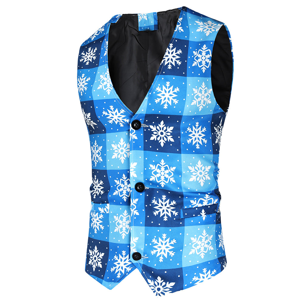 Men's Snowflake Plaid Vest Suit #2TZMK42 - Suits | Blue / M