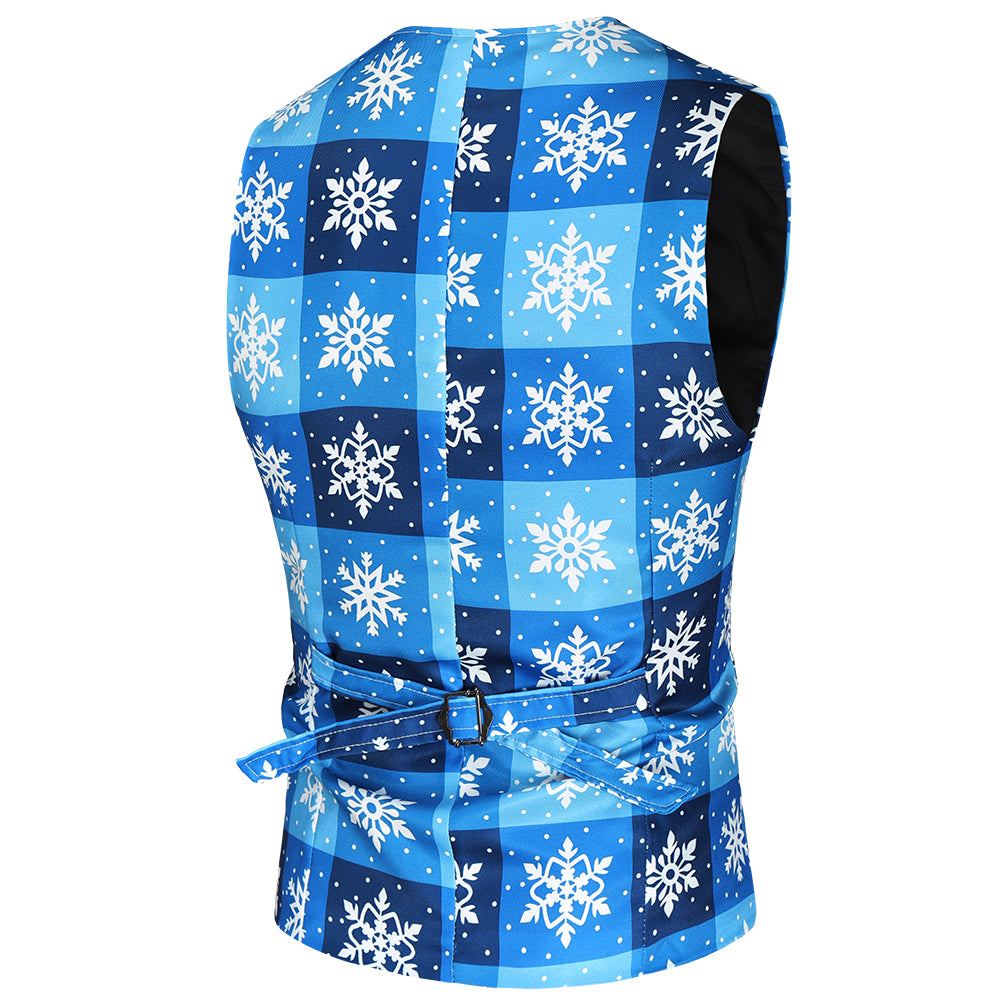 Men's Snowflake Plaid Vest Suit #2TZMK42 - Suits | Blue / M