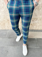 Men's Retro Plaid Pants #XK6029 - Pants | Blue / S
