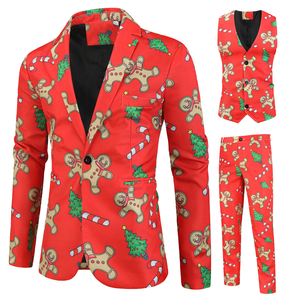Men's Santa Three Piece Suit #3TZMK26 - Suits | Red / M
