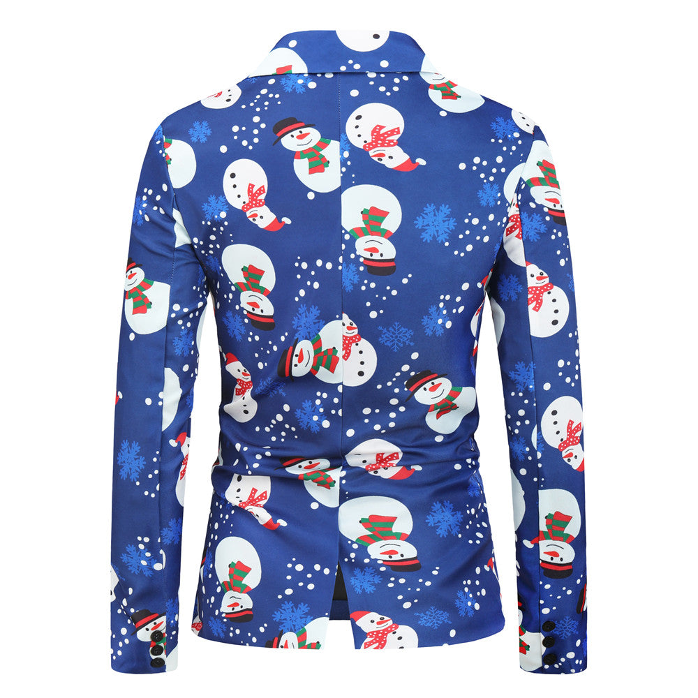 Men's Christmas Print Blazer #X23 - Blazers | Blue / M