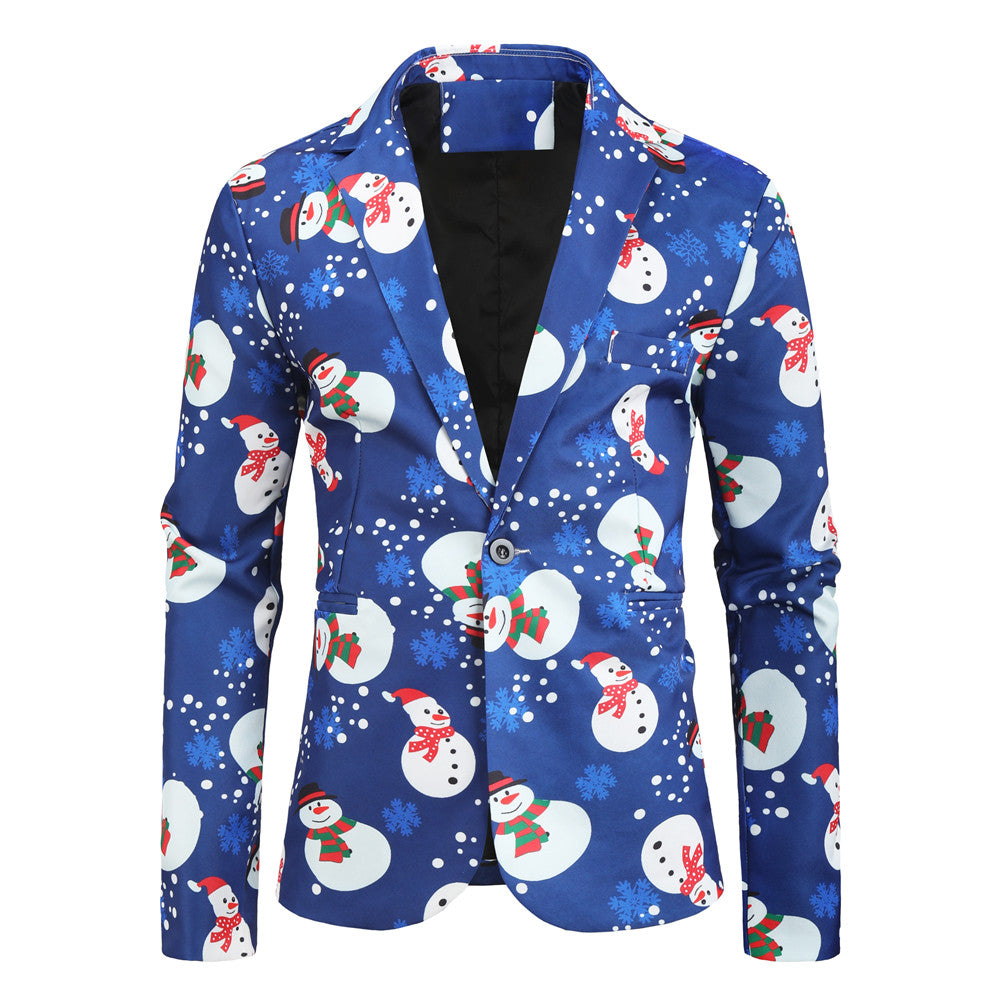 Men's Christmas Print Blazer #X23 - Blazers | Blue / M