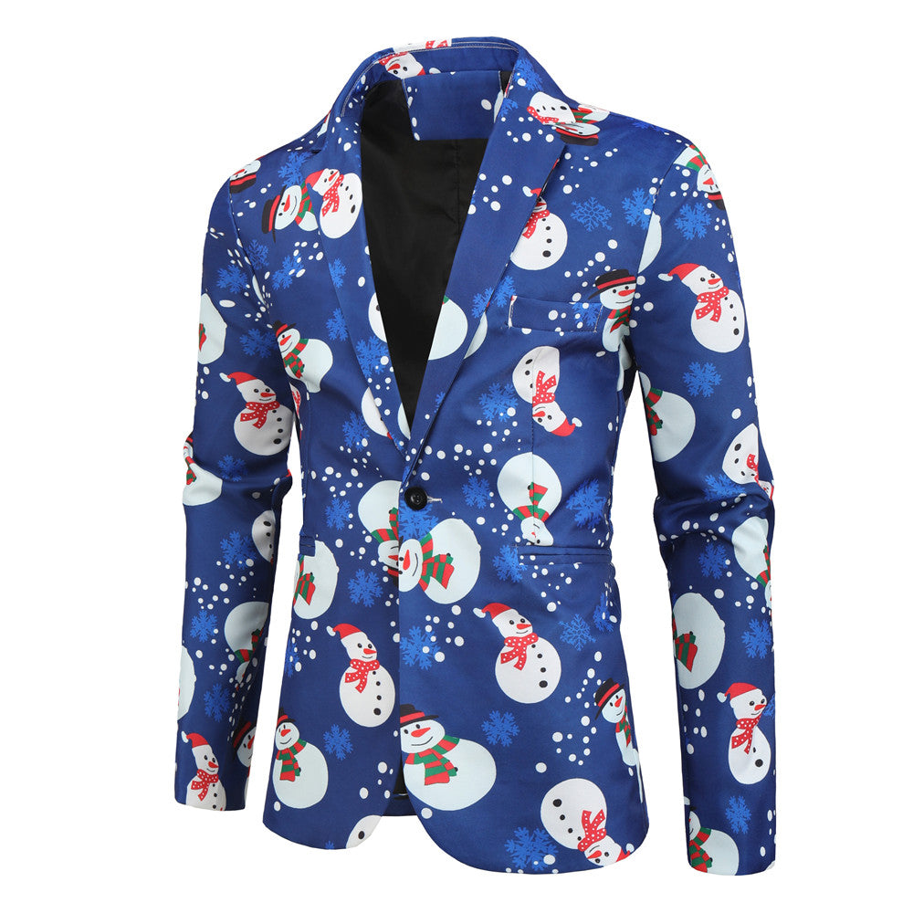 Men's Christmas Print Blazer #X23 - Blazers | Blue / M