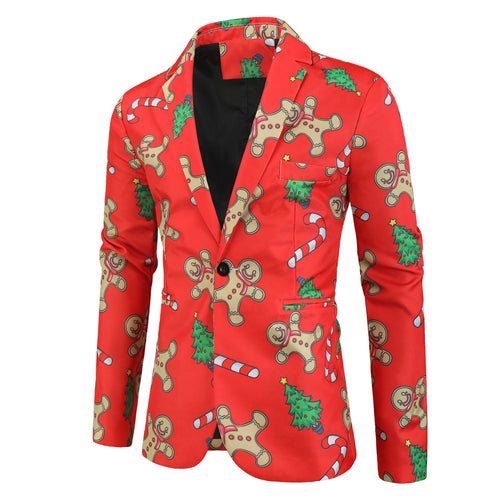 Men's Christmas Print Blazer #X26 - Blazers | Red / M