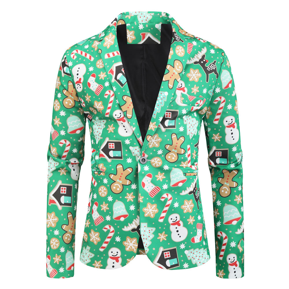 Men's Christmas Print Blazer #X31 - Blazers | Green / M