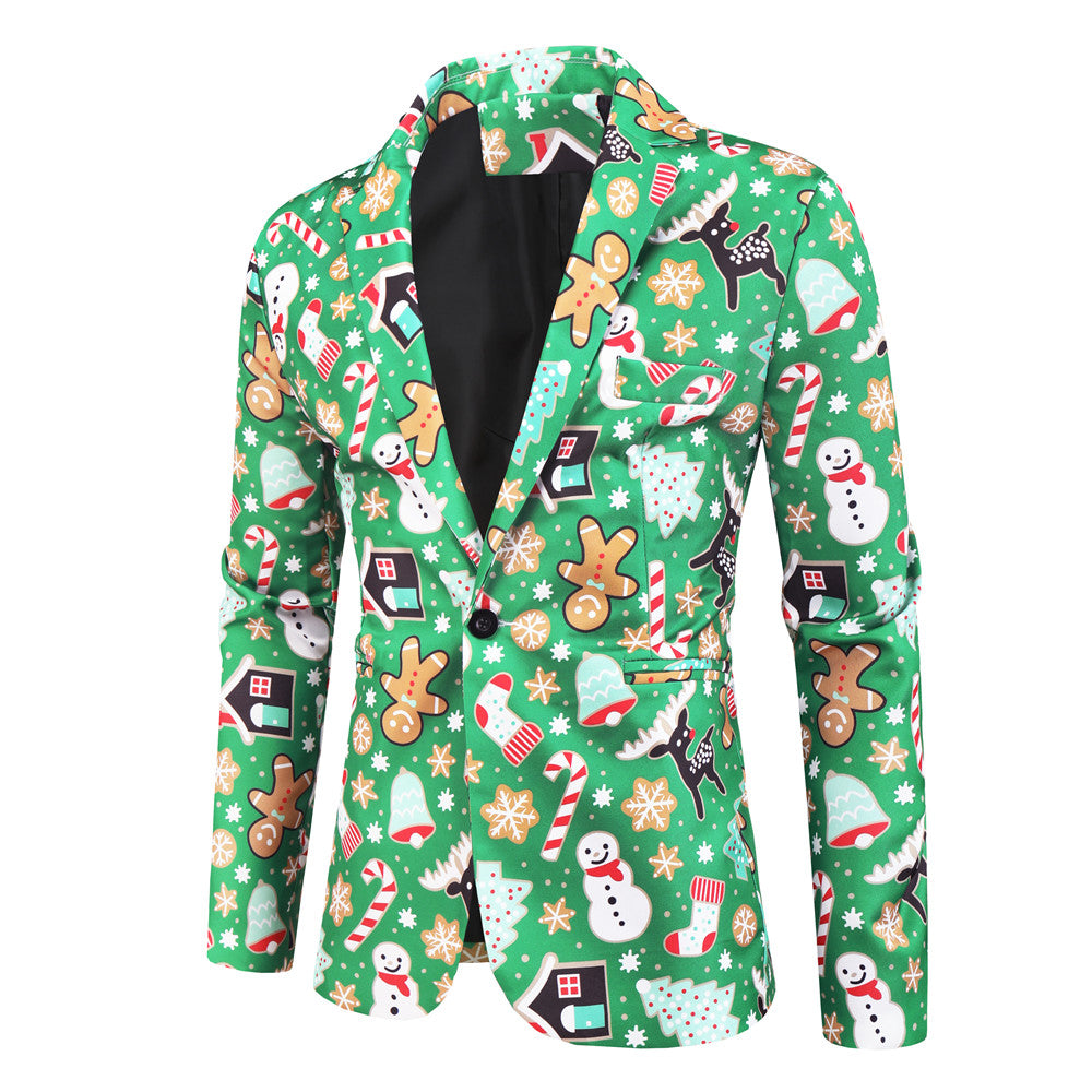 Men's Christmas Bold Print Suit #2TZ31 - Suits | Green / M