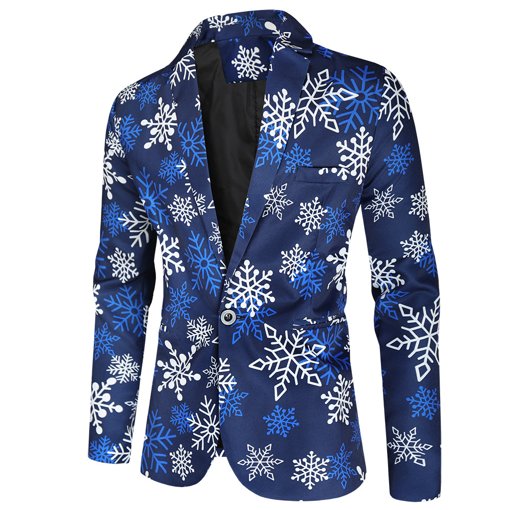 Men's Snowflake Print Suit #2TZ36 - Suits | Blue / M
