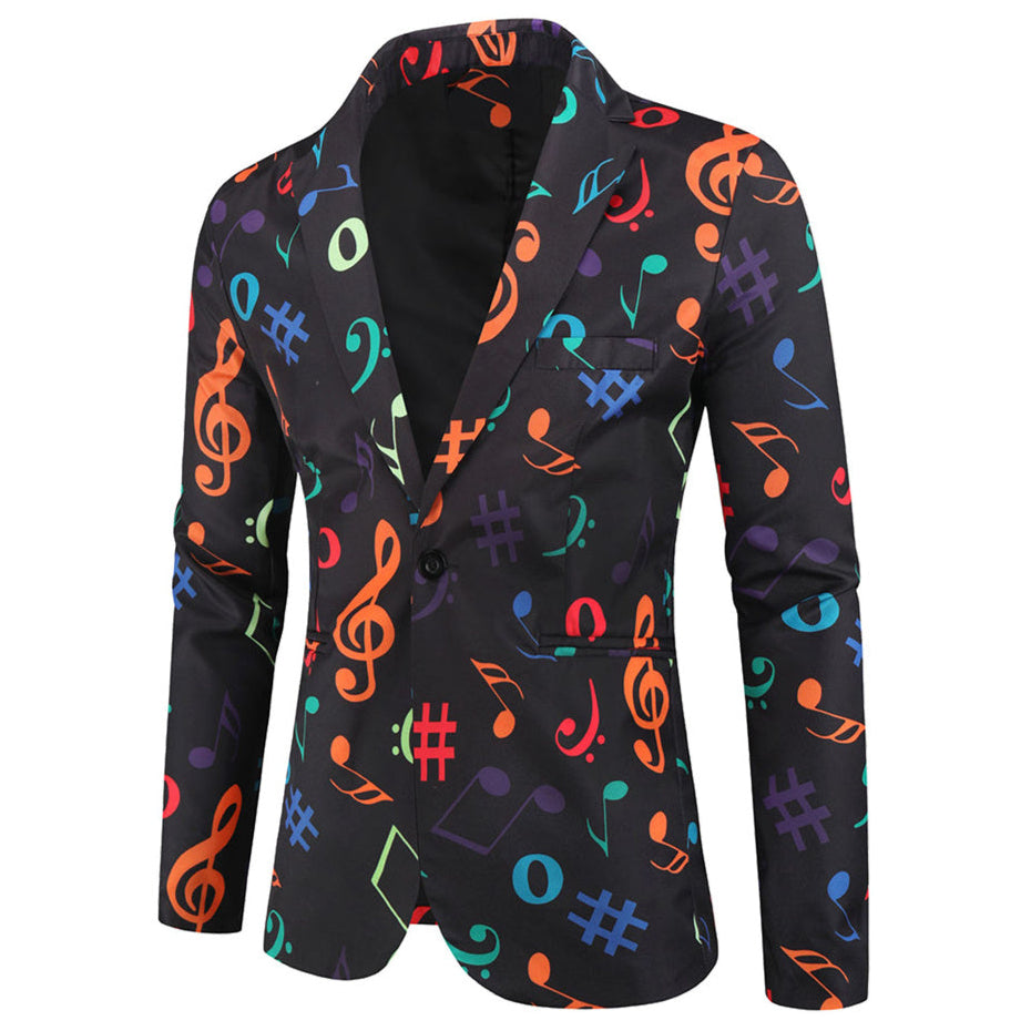 Men’s Music Note Print Blazer – Colorful Treble Clef Party Suit Jacket - Blazers | Multicolour / M