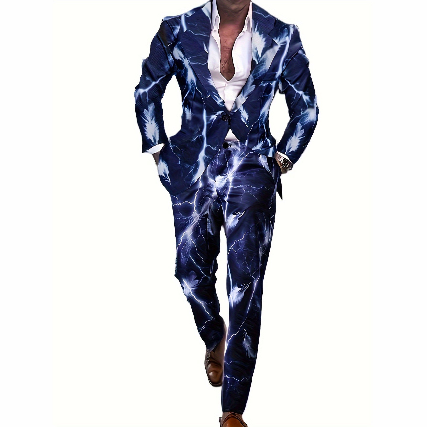 Men's Lightning Print Blazer - Stylish & Comfortable - | Multicolour / M