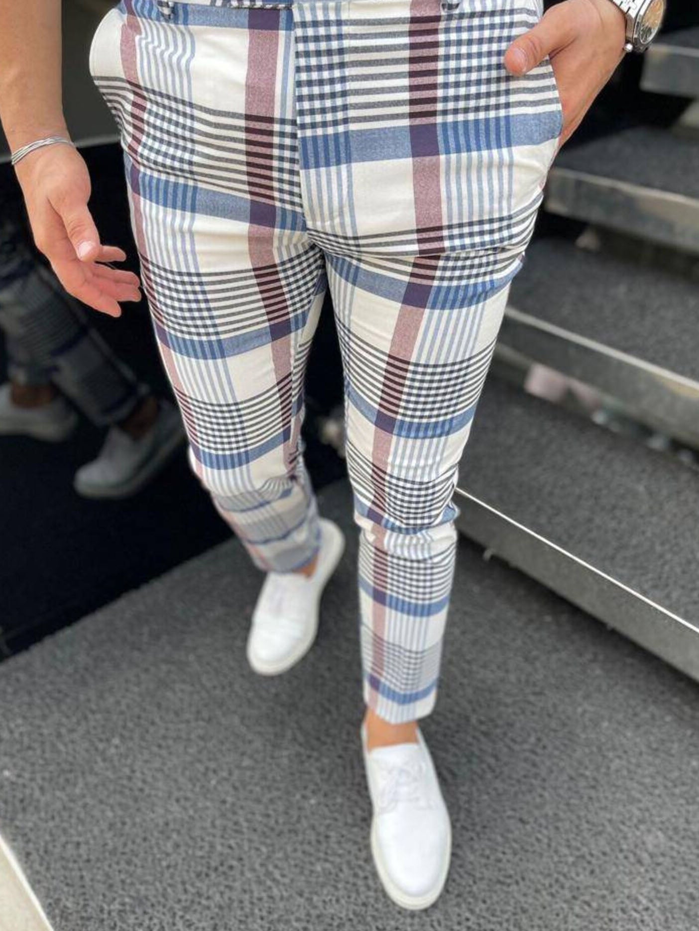 Men's Elegant Plaid Suit Pants #XK6023 - Pants | Sky Blue / S