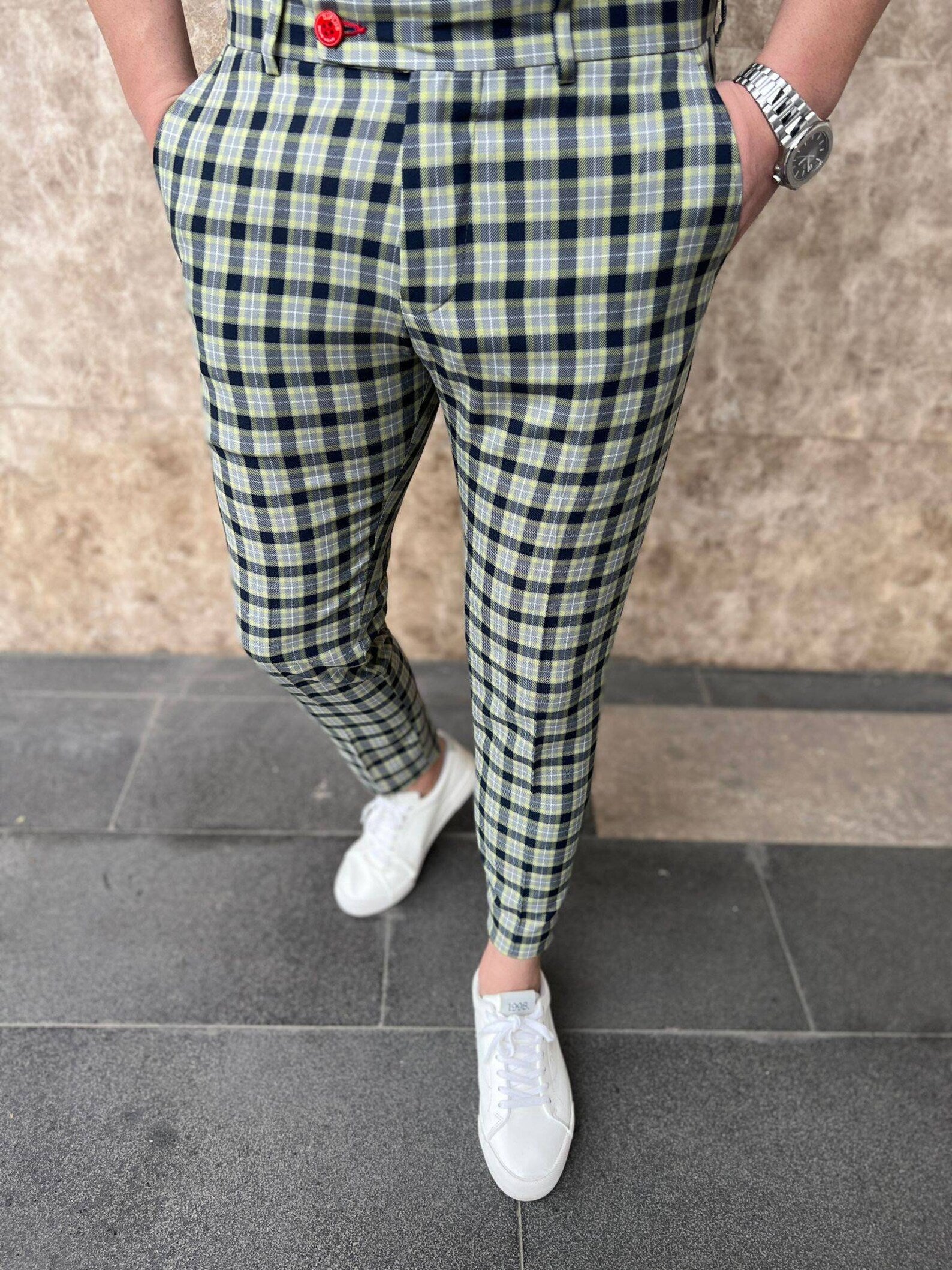 Men's Tailored Check Pants #XK6024 - Pants | Black / S